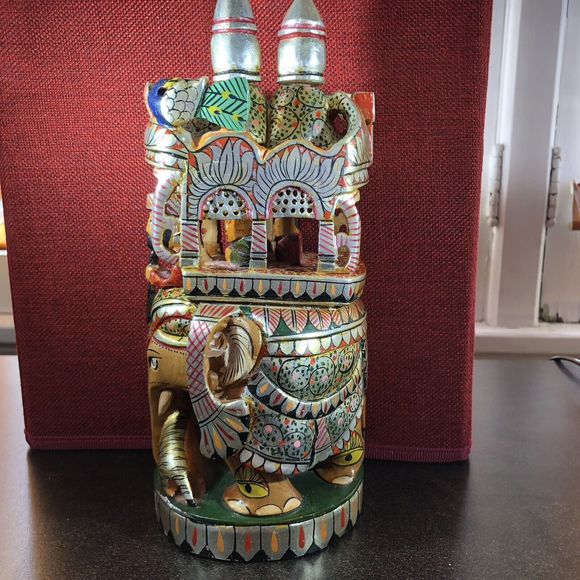 Kadamba Ambari Wooden Handcrafted Painted Elephant Figure 10” India Artwork - Picture 6 of 16